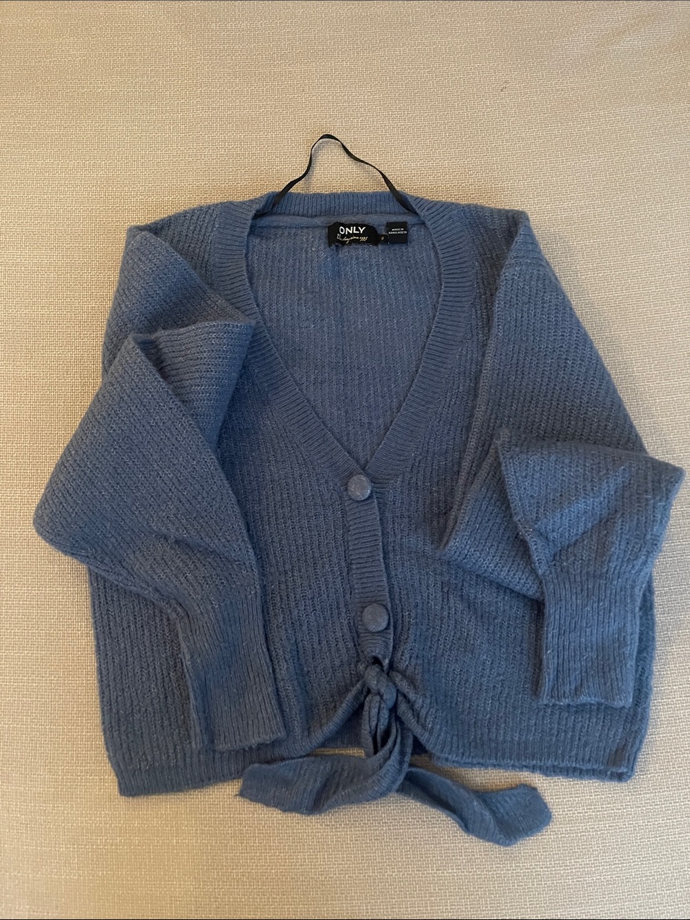 ONLY Blue Tie-Front V-Neck Knit Cardigan